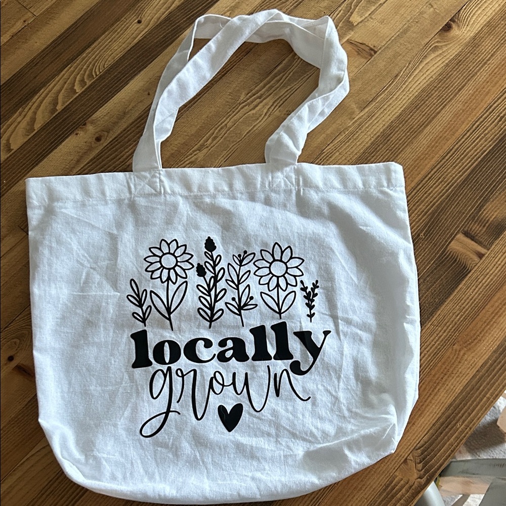 White 'Locally Grown' Floral Cotton Tote Bag